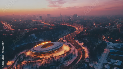 Aerial View of Luzhniki Stadium in Moscow at Sunset photo