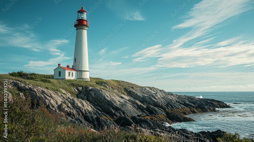 Naklejka premium Scenic Lighthouse on Rocky Coastline