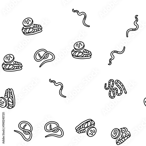 helminth worm parasite roundworm vector seamless pattern thin line illustration