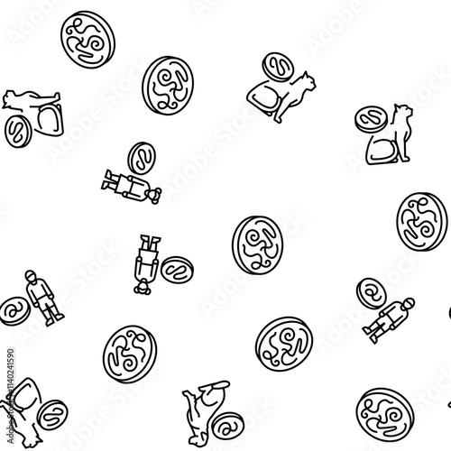 helminth worm parasite roundworm vector seamless pattern thin line illustration