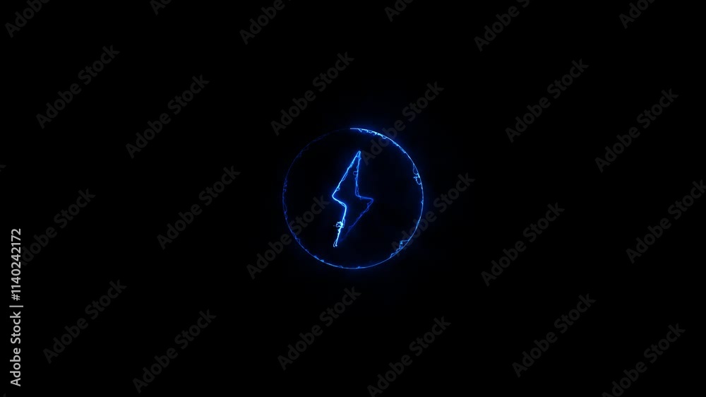 Neon color battery charging power icon. Lightning bolt sign in the circle. Neon power button icon color glowing colorful animation in black background. 4k video. Neon color battery charging power icon. Lightning bolt sign in the circle. Neon power button icon color glowing colorful animation in black background. 4k video.