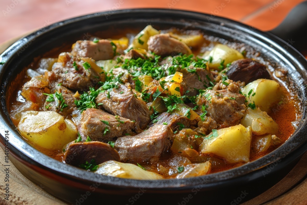 Spanish tripe stew featuring pork or beef with room for text Spanish tripe stew featuring pork or beef with room for text