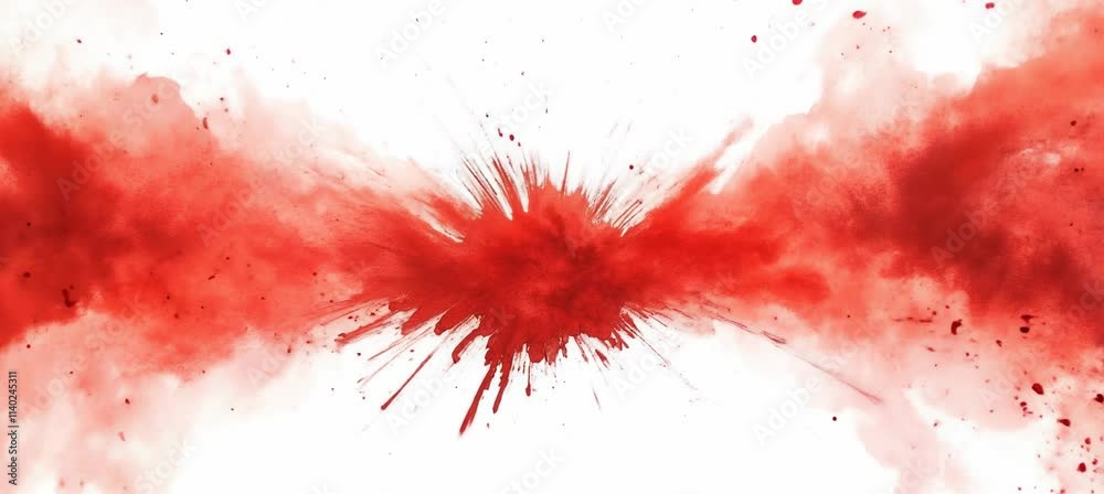 Red watercolor paint sunburst rays explosion background. Generative video AI technology.	
