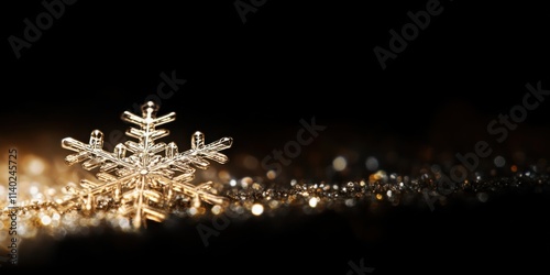 Intricate snowflake shimmering under multidirectional light macro photography dark background abstract beauty