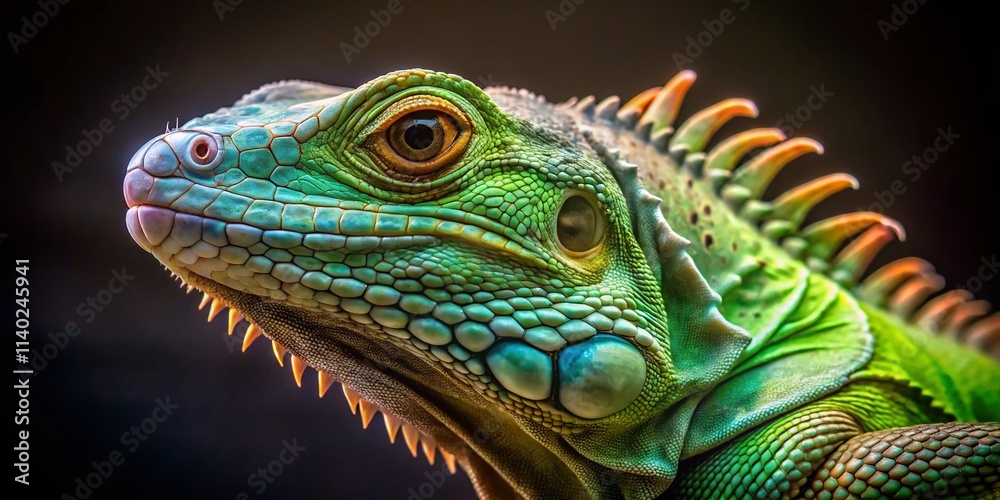 Fototapeta premium Albino Green Iguana Low Light Photography: Rare Reptile Night Vision