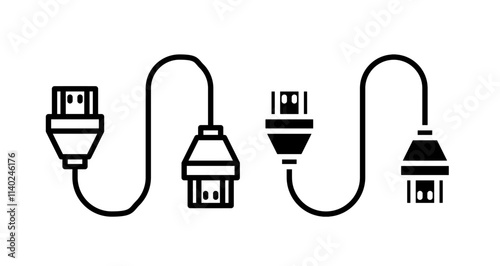 HDMI cable Icon collection in filled and stroke style.