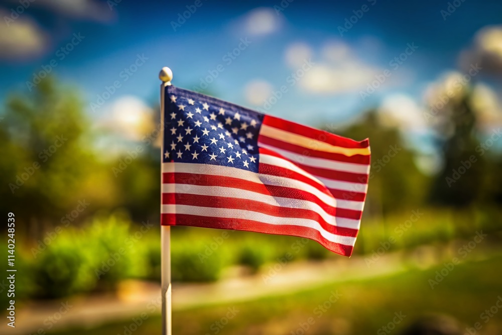 Obraz premium American Flag PNG, Isolated Flag Image, High-Resolution Flag Photo, US Flag Cutout, Tilt-Shift Photography, Miniature America