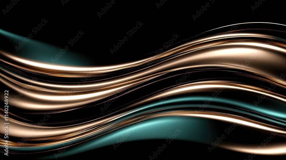 Abstract gold and teal wave design on black background. Abstract gold and teal wave design on black background.