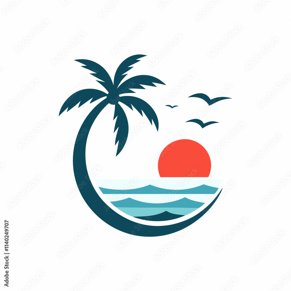 Naklejka premium Beach Scene Vector Logo Design