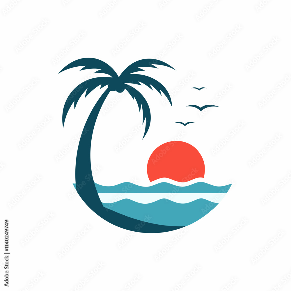 Fototapeta premium Beach Scene Vector Logo Design