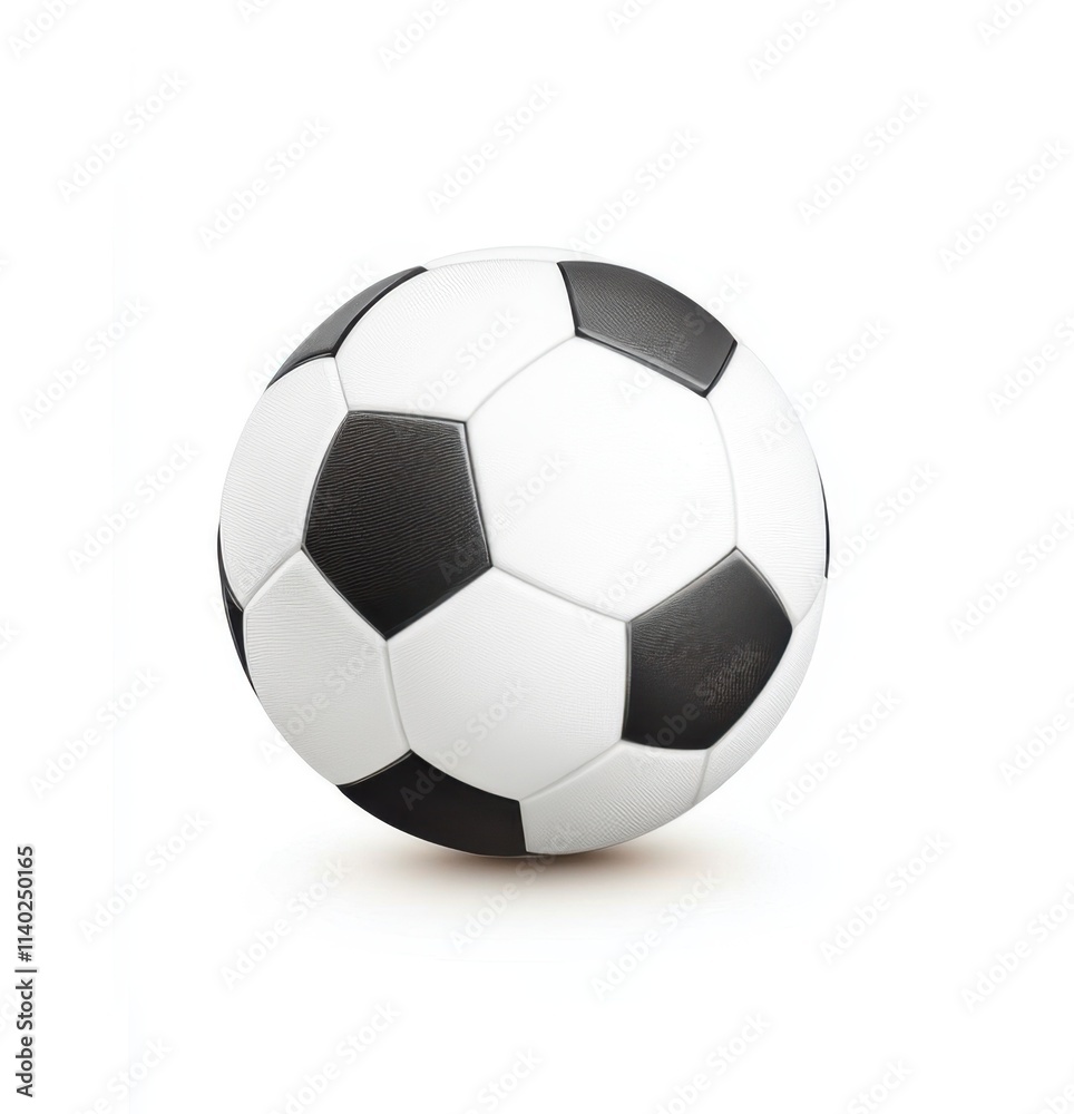 Soccer ball resting on a surface, showcasing its classic black and white pattern Soccer ball resting on a surface, showcasing its classic black and white pattern