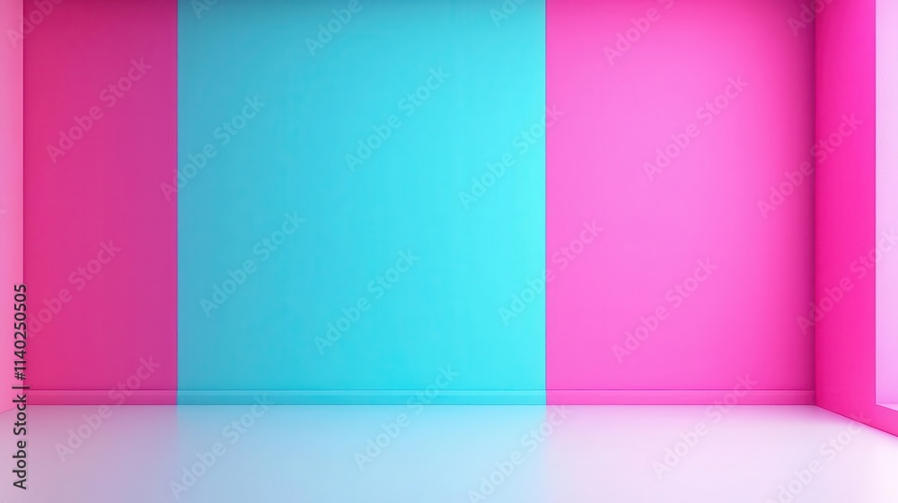 A vibrant interior featuring contrasting pink and blue walls, ideal for contemporary design concepts and creative spaces. A vibrant interior featuring contrasting pink and blue walls, ideal for contemporary design concepts and creative spaces.