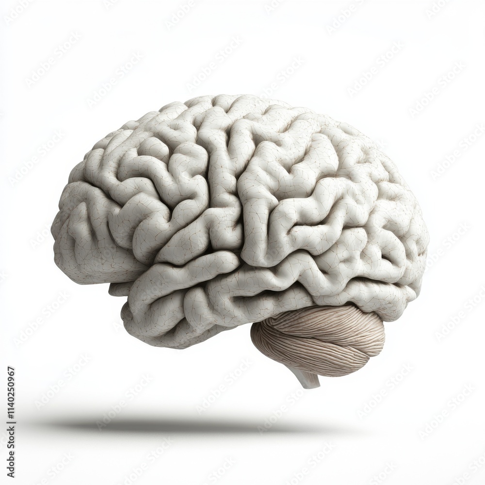 Realistic 3D illustration of a human brain floating in a minimalist setting Realistic 3D illustration of a human brain floating in a minimalist setting