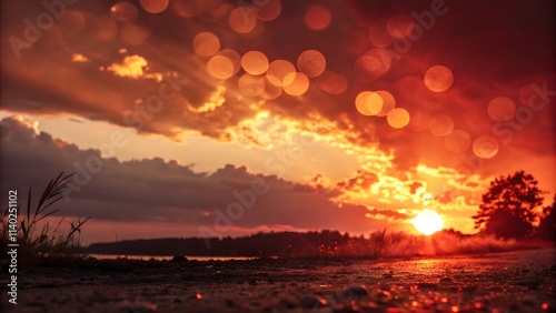 Fiery Sunset Bokeh with Vibrant Energy
, bokeh abstract background, modern abstract backdrop. photo