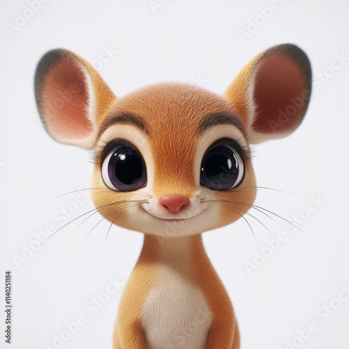 Cute Philippine mouse-deer cartoon character, 3D white background, soft rounded features, smooth textures, minimalist design photo