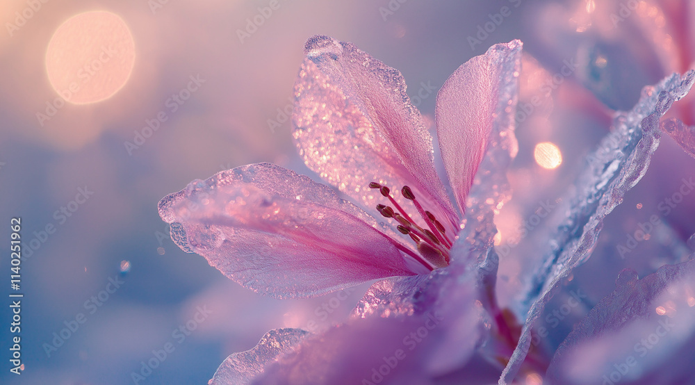 Fototapeta premium Close-up of delicate frost patterns on glass, elegant macro shot, HDR and volumetric lighting