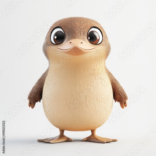 Cute cartoon platypus 3D model, white background, minimalist design, high resolution, smooth textures photo