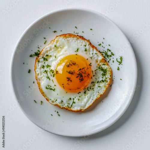 Fried egg isolated on white background. Top view. Flat lay. photo