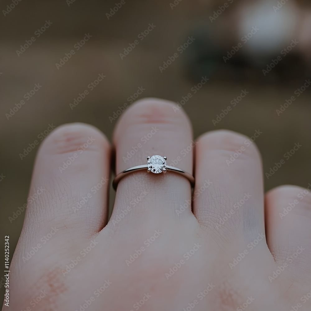 Obraz premium Elegant engagement ring on a hand in natural setting