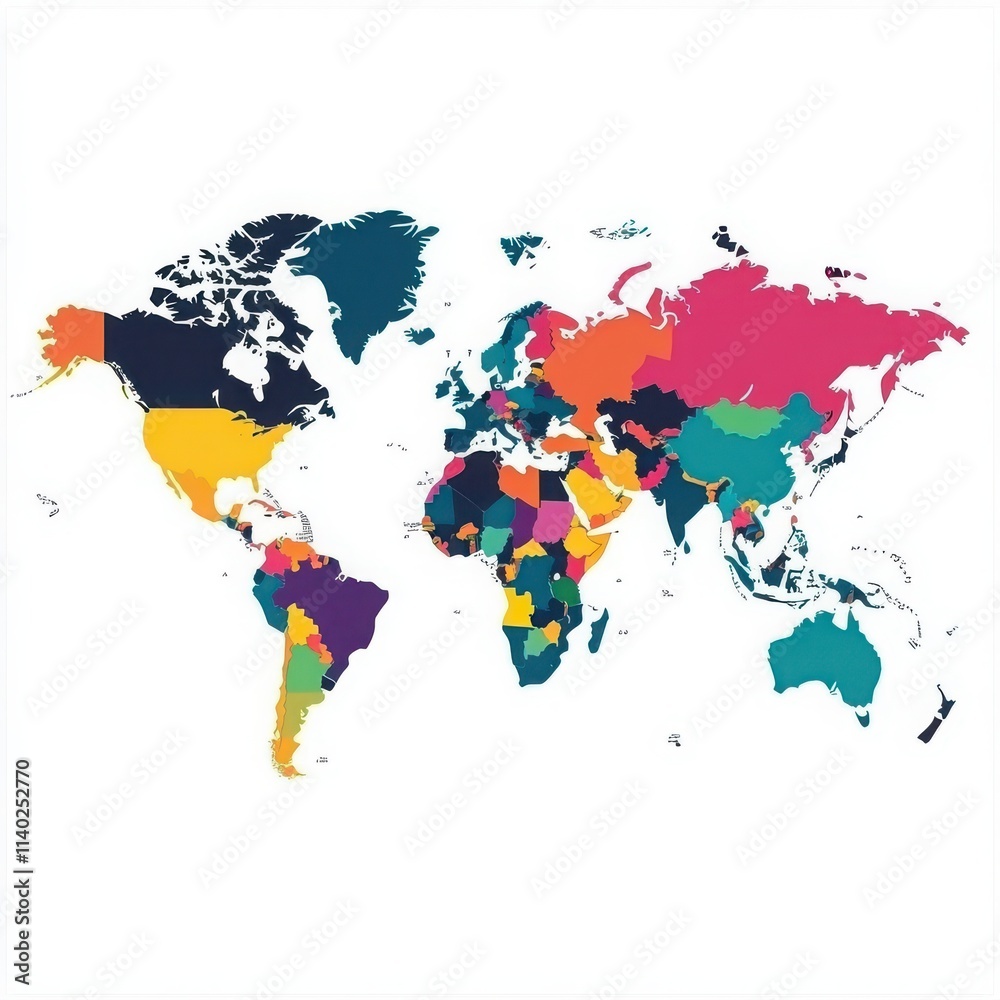 Fototapeta premium A classic world map with colorful countries and clearly marked borders on a white background 