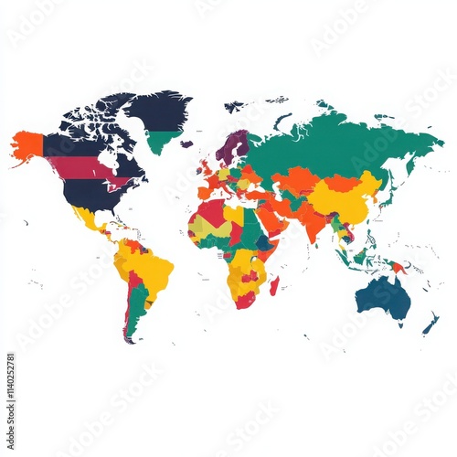 A classic world map with colorful countries and clearly marked borders on a white background 