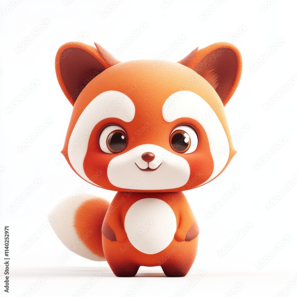 Cute red panda cartoon character design, 3D rendering, minimalist style, soft colors, friendly and playful expression Cute red panda cartoon character design, 3D rendering, minimalist style, soft colors, friendly and playful expression