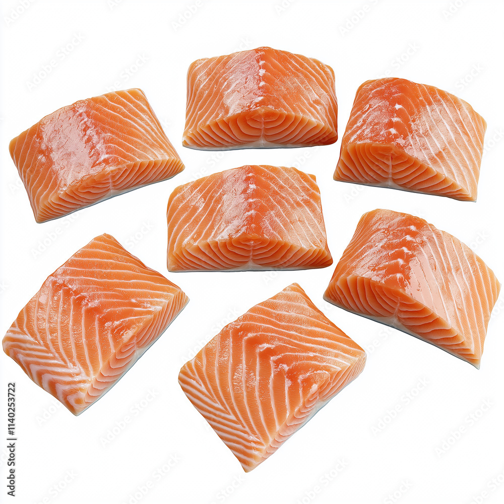 Fresh salmon fillets isolated on white background Fresh salmon fillets isolated on white background
