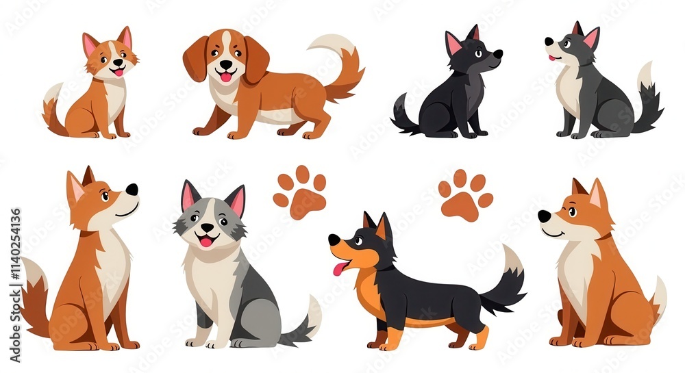 Fototapeta premium Adorable Dog Collection Illustration with Various Breeds and Playful Paws - Perfect for Pet-Themed Designs and Educational Materials