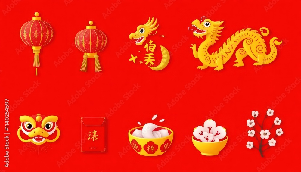Obraz premium Chinese New Year Icon Set Decoration - Perfect For All Projects
