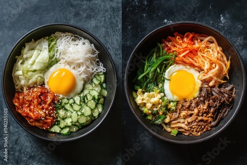 Unmixed and mixed bibim naengmyeon photo