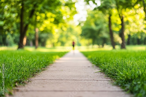 Wallpaper Mural A serene pathway through lush green trees in a tranquil park setting. Torontodigital.ca