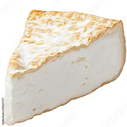 Slice of soft cheese with edible rind on transparent background