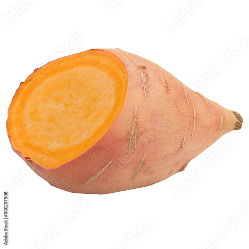 Sweet potato showing orange flesh on transparent background