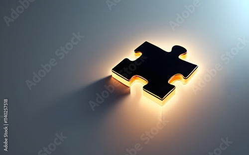 A glowing puzzle piece, completing an abstract, radiant design in a minimalist void