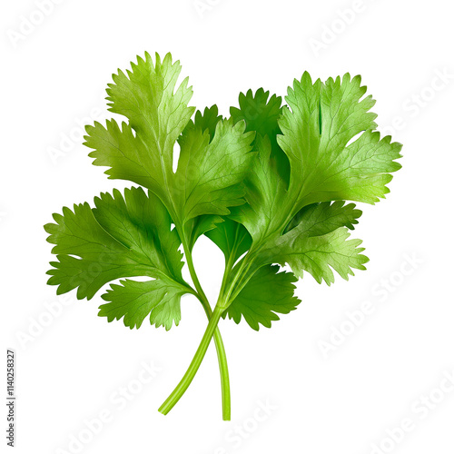 Fresh green coriander leaves isolated on transparent background