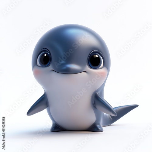 Cute cartoon Yangtze finless porpoise with soft rounded features and luminous eyes in 3D rendering on white background photo