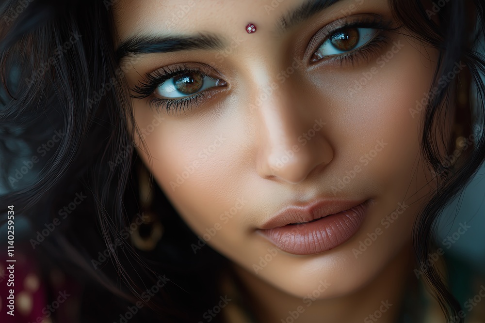 A close-up of a woman’s face, showing minimal makeup and a soft, neutral expression.
