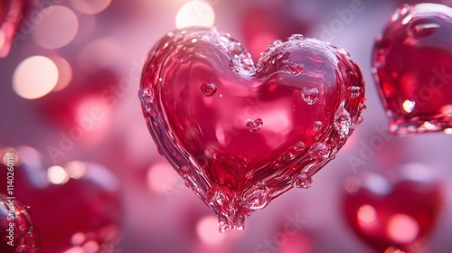 Happy Valentine's Day Background with Glass Hearts Vector Illustration.