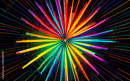 A radial graph, glowing with segmented sections, each pulsating in vibrant colors