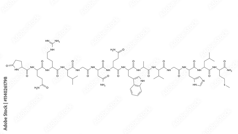 bombesin molecule, structural chemical formula, ball-and-stick model, isolated image peptide hormone bombesin molecule, structural chemical formula, ball-and-stick model, isolated image peptide hormone