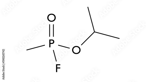 sarin molecule, structural chemical formula, ball-and-stick model, isolated image nerve agent photo