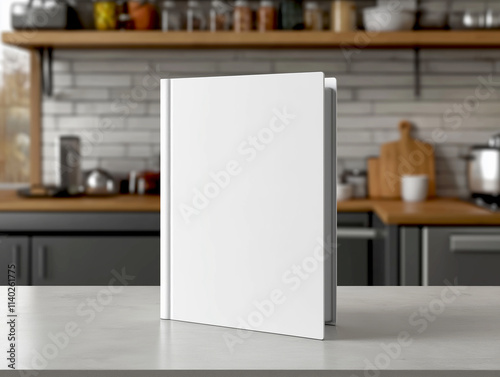 White cover book mockup kitchen background food recipe concept