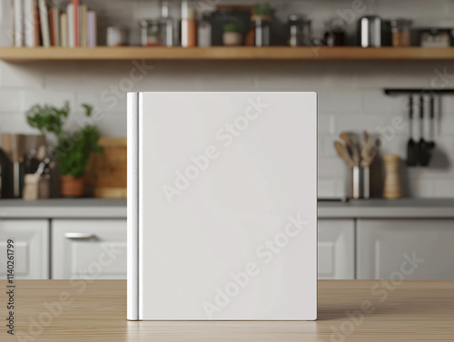 White cover book mockup kitchen background food recipe concept