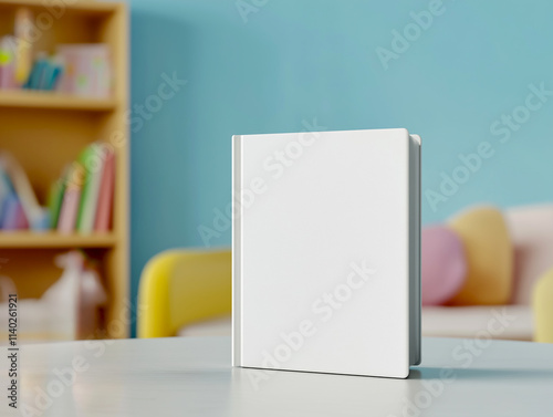 White cover book mockup library background kid story concept