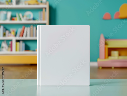 White cover book mockup library background kid story concept