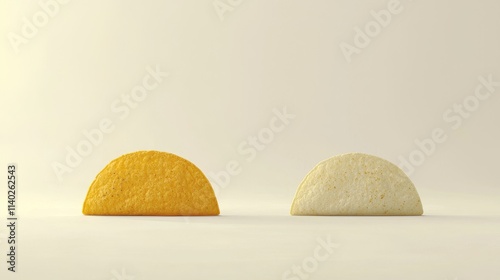 Two Taco Shells, Yellow and White, Minimalist Still Life