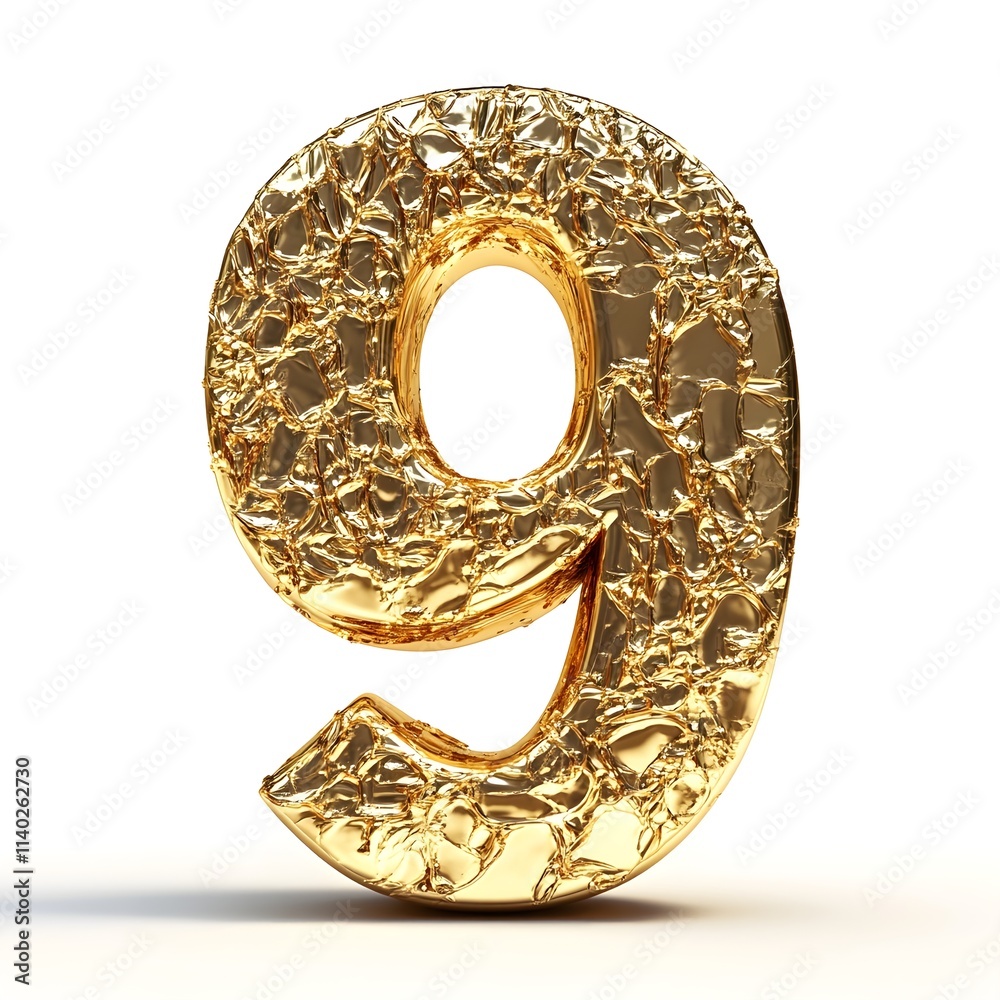 Shiny Gold Number Nine in Abstract Style Shiny Gold Number Nine in Abstract Style