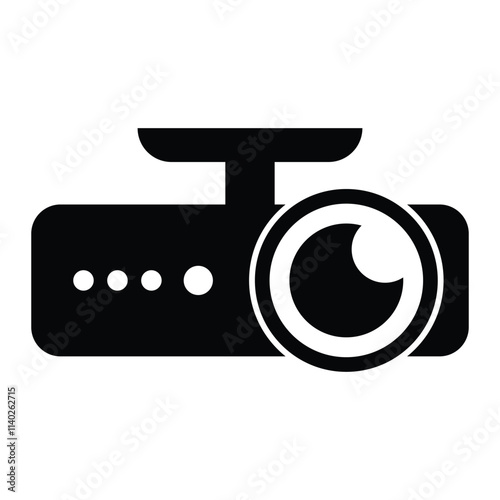 Dashcam vector icon. Car dashboard camera symbol. Dash cam video recorder. Black silhouette isolated on white background.
