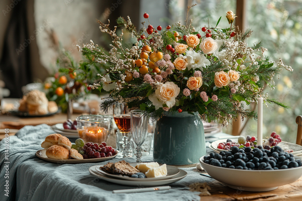 Generative AI Image of an Elegantly Served Christmas Table Decorated for New Year Celebration, Featuring Candles and Festive Treats Generative AI Image of an Elegantly Served Christmas Table Decorated for New Year Celebration, Featuring Candles and Festive Treats