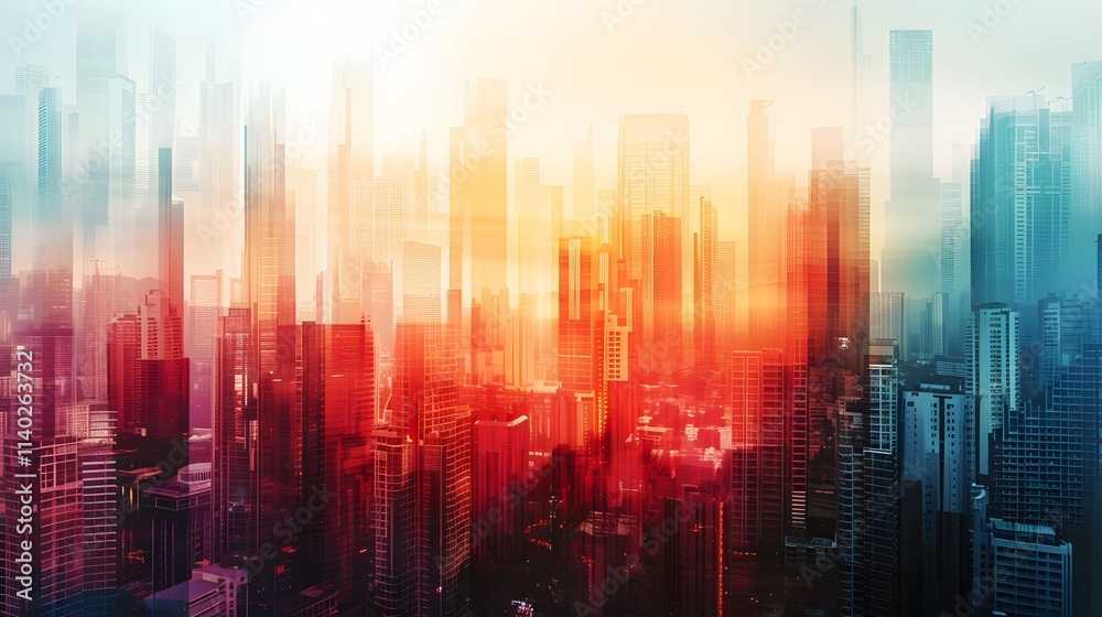 Vibrant Abstract Cityscape with Colorful Skyscrapers and Light Effects Vibrant Abstract Cityscape with Colorful Skyscrapers and Light Effects